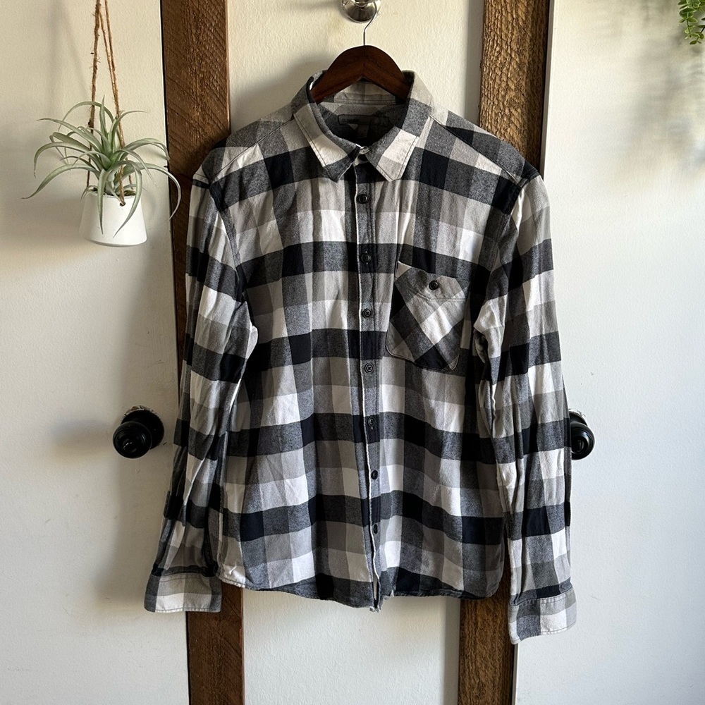 Y2K Old Navy Men’s Flannel Button Down Plaid Checked Shirt 100% Cotton Size XL